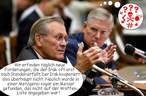 Donald Rumsfeld rechtferitgt den Krieg im Sicherheitsrad